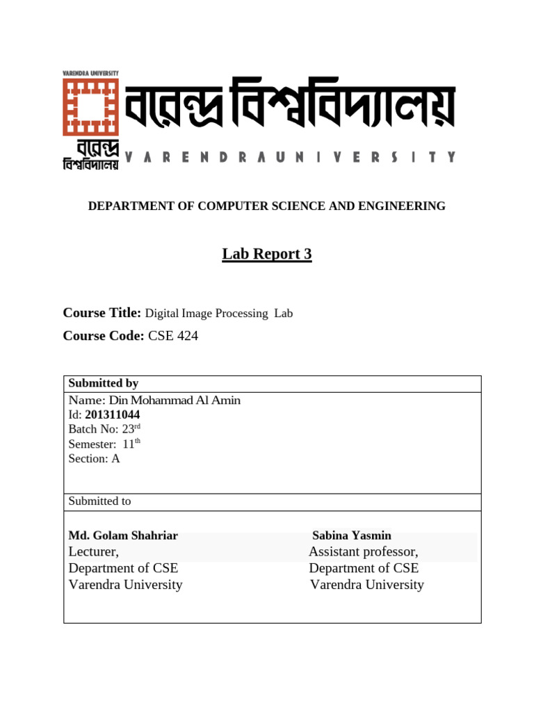 Digital Image Processing Lab Report | PDF