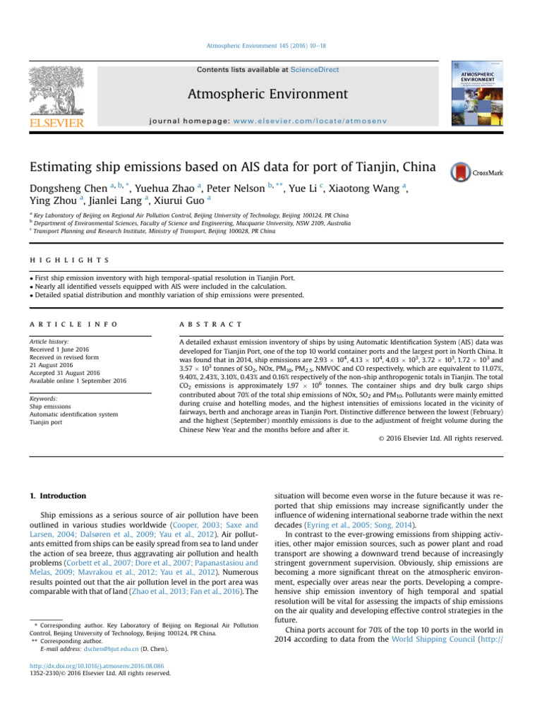 Ship Emissions Inventory for Tianjin Port | PDF | Ships | Air Pollution