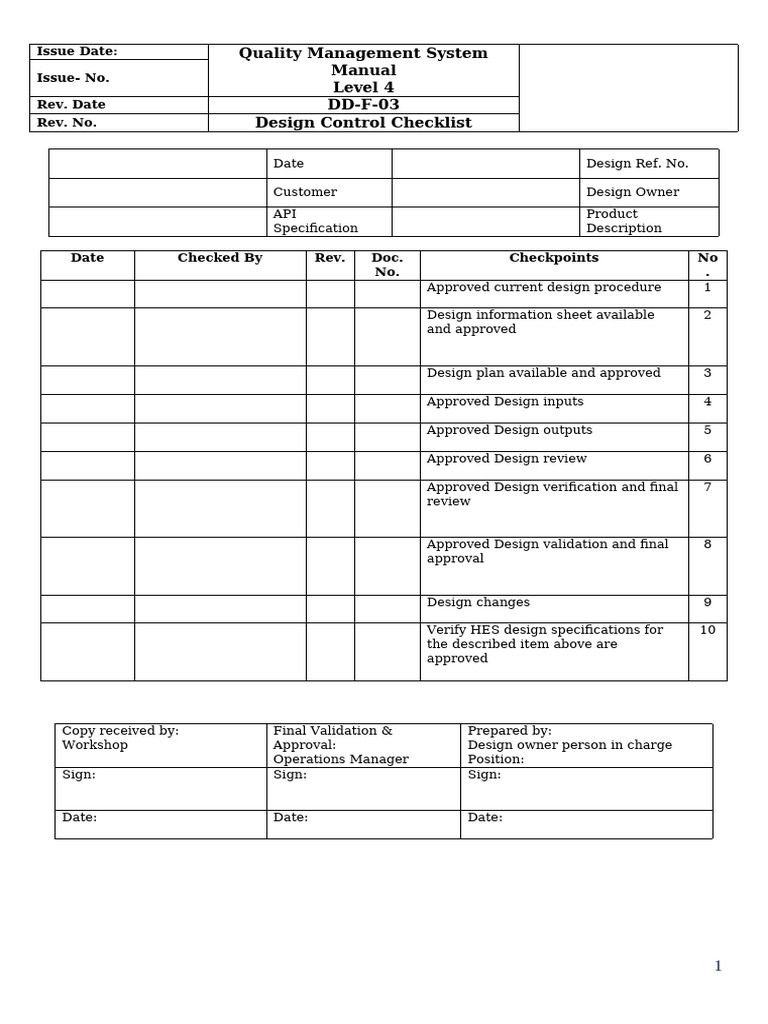 DD-F-03 Design Control Checklist | PDF | Verification And Validation ...