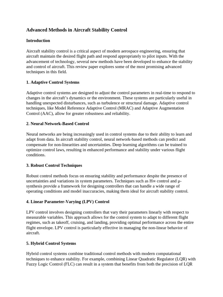 Advanced Aircraft Stability Control Techniques | PDF | Control Theory ...