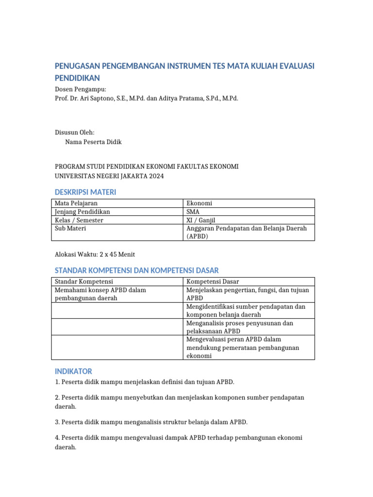 Pengembangan Tes APBD untuk SMA | PDF
