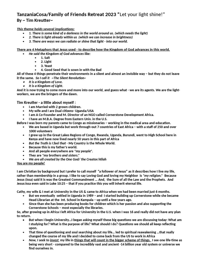 Family of Friends Retreat 2023 Tanzania | PDF | Satan | Heaven