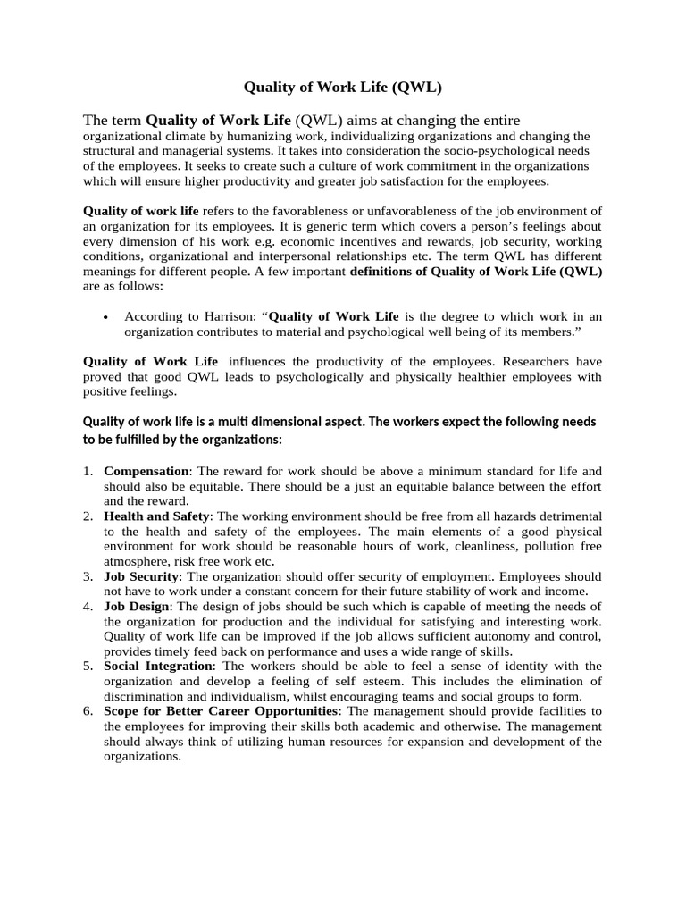 Quality of Work Life | PDF | Employment | Job Security