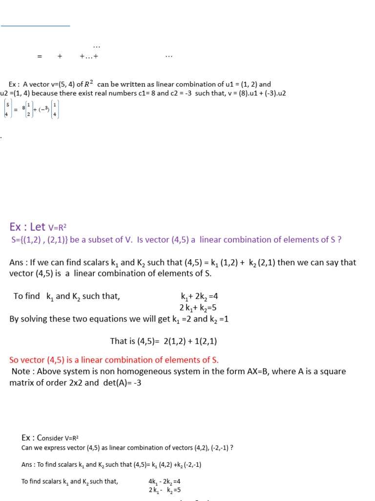 Linear Combinatttions | PDF | System Of Linear Equations | Vector Space
