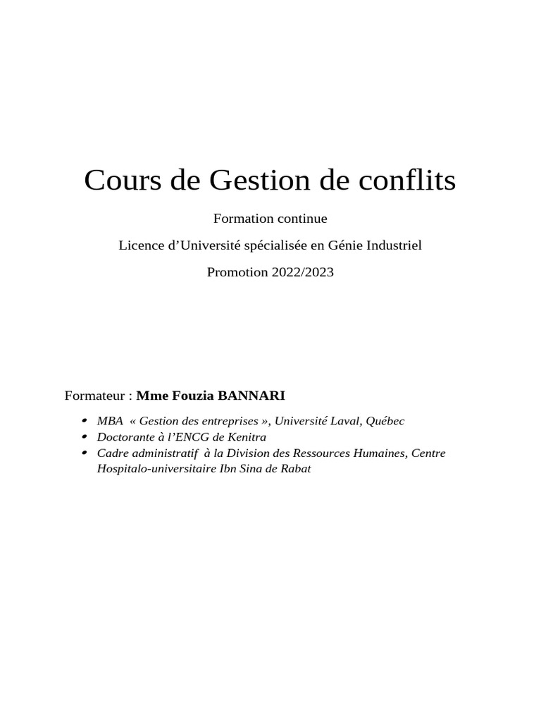 Gestion des conflits en entreprise | PDF | Résolution de conflit | la ...