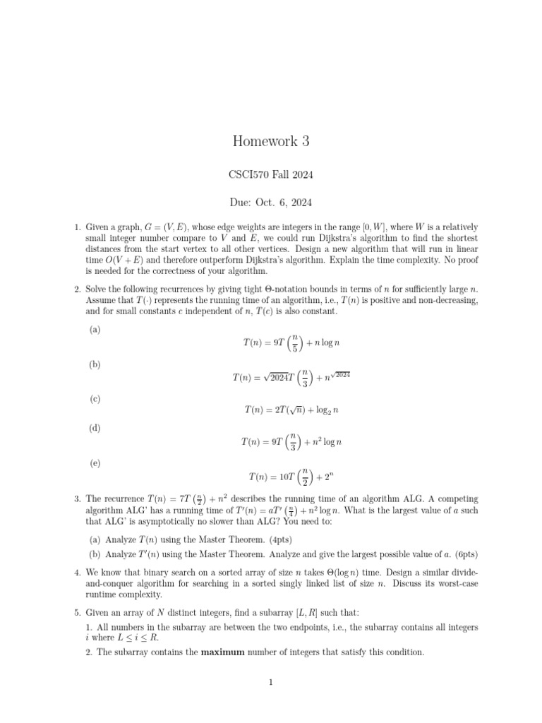 CSCI570 - Fall2024 HW3 Sep29 | PDF | Dynamic Programming | Recurrence ...