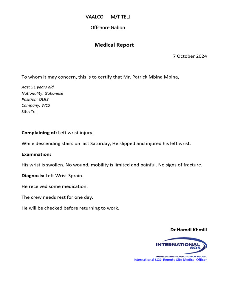 Medical Report (FAC) - Wcs Contractor - Oct.5th 2024 | PDF