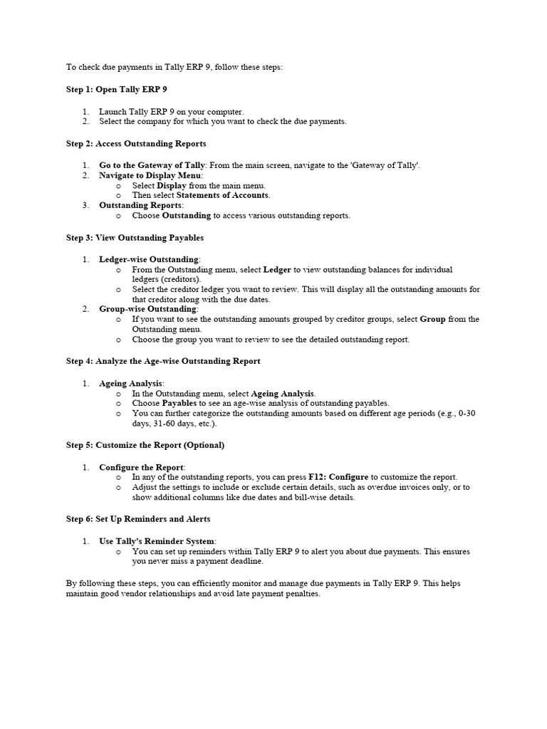 To Check Due Payments in Tally Erp | PDF