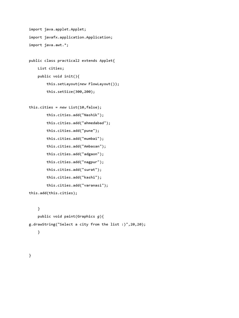 Java Applet City Selector Example | PDF