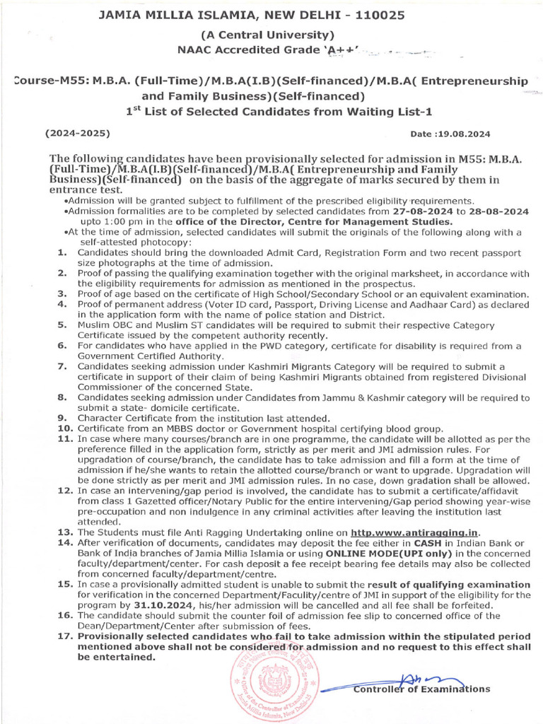M55 1ST List of Selected Candidates From Waiting List-1 | PDF