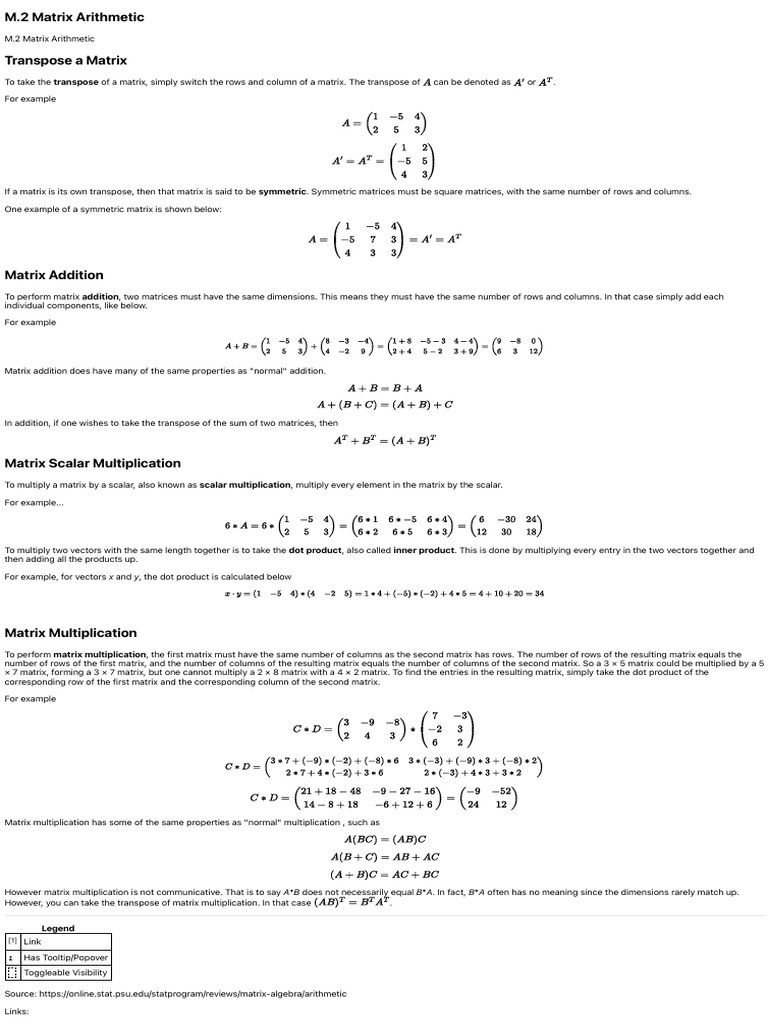 Matrix Arithmetic: Operations Explained | PDF