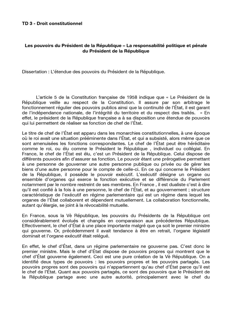 Pouvoirs et Responsabilité du Président | PDF | Chefs d'État | Gouvernement