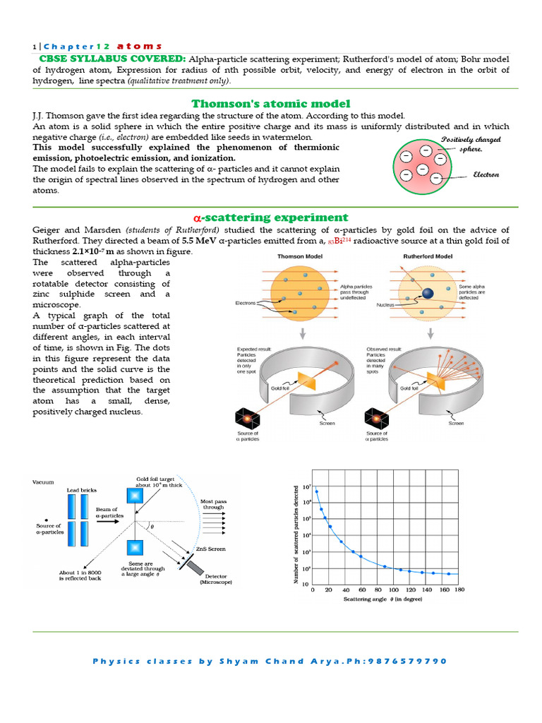 Atomic Models: Rutherford & Bohr Explained | PDF | Atoms | Atomic Nucleus