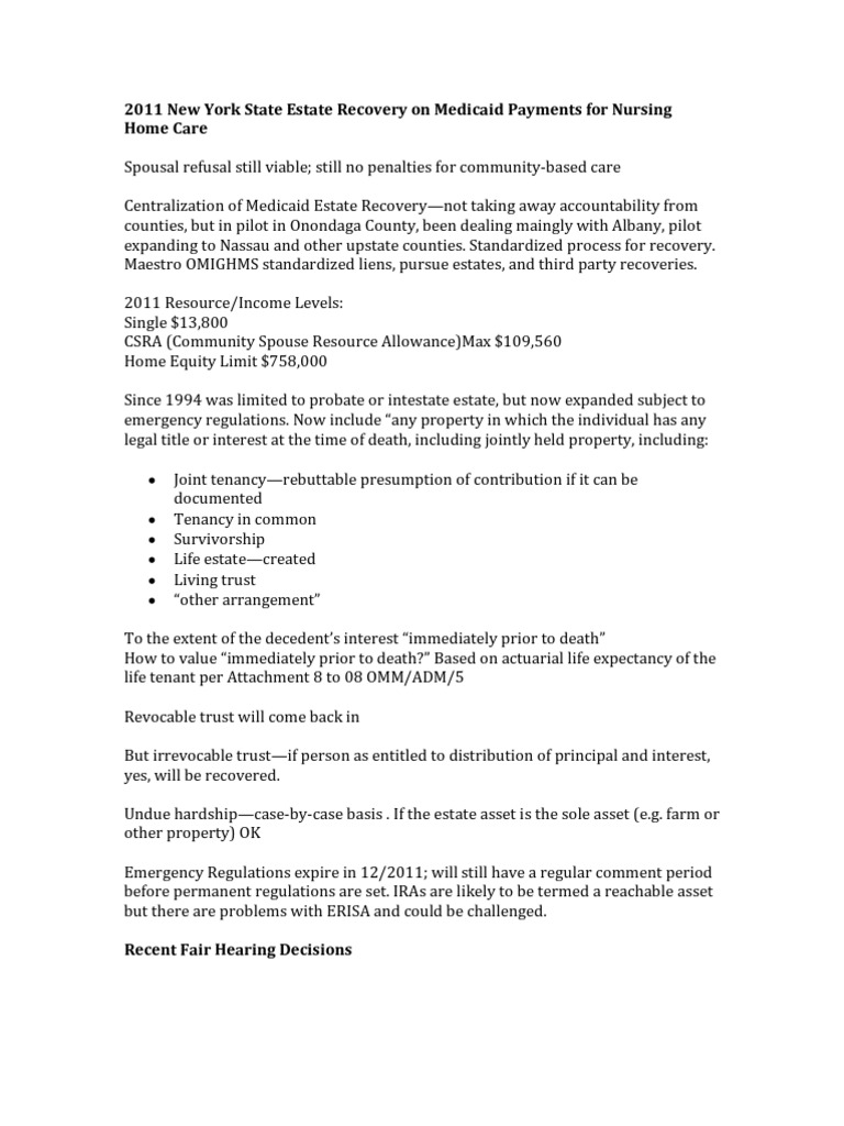 2011 NYS Medicaid Recovery For Nursing Home Care | PDF