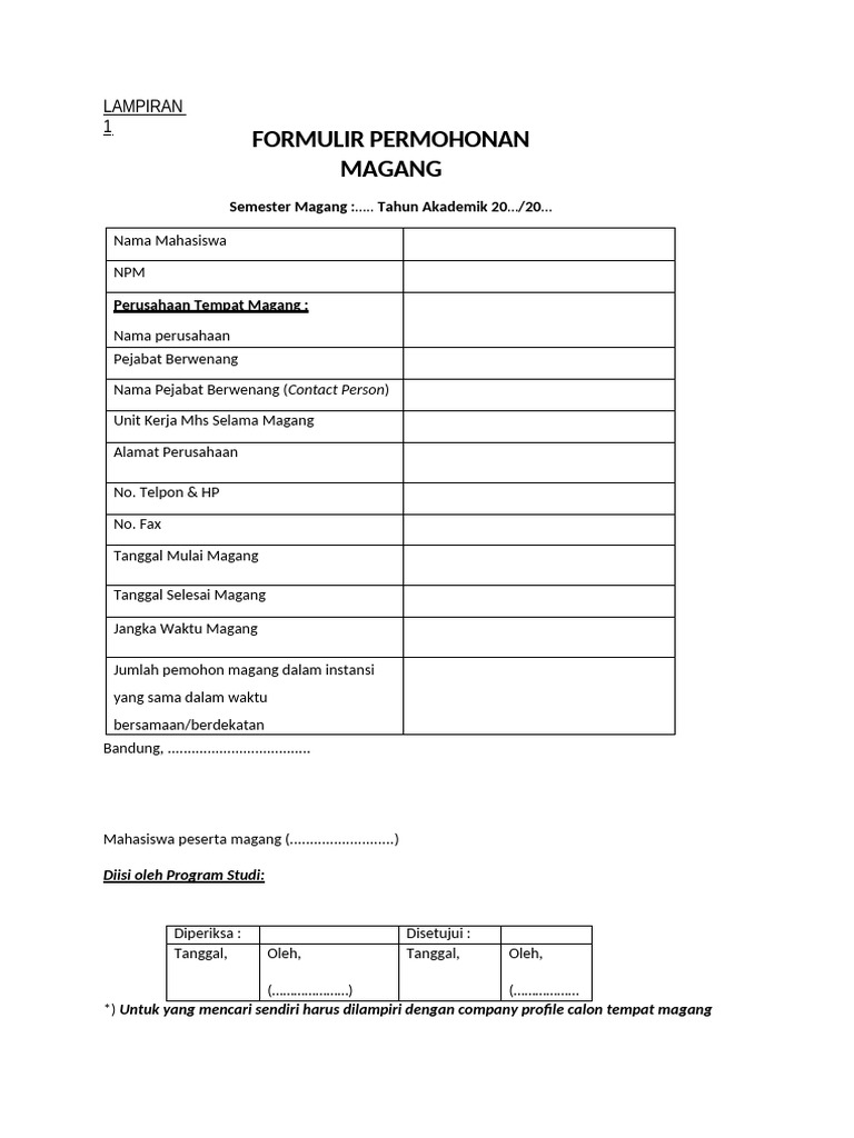 Formulir Magang Mahasiswa FEB UNWIM | PDF