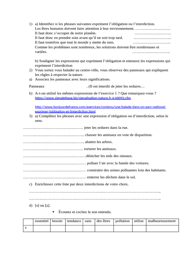 Unité didactique : Obligation et interdiction | PDF