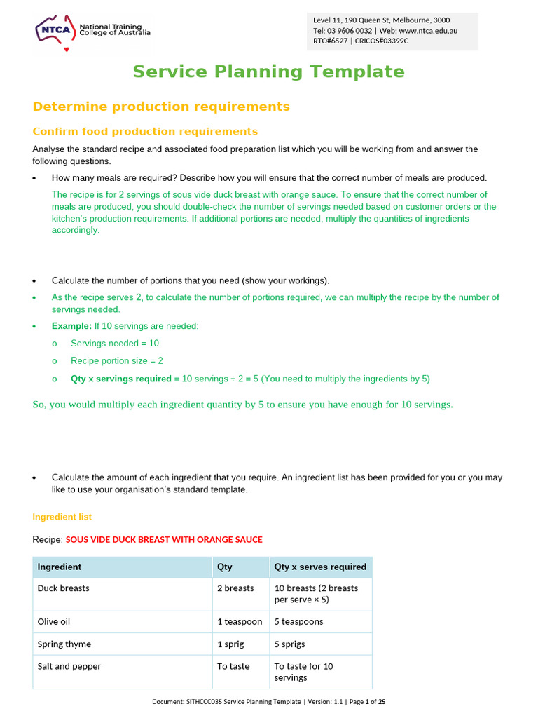 Food Production Planning Template | PDF | Curry | Sauce