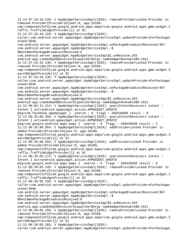 AppWidgetService Logs for Google Maps | PDF | Smart Devices | Mobile ...
