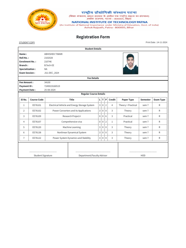 B.Tech-EE Registration Form 2024 | PDF