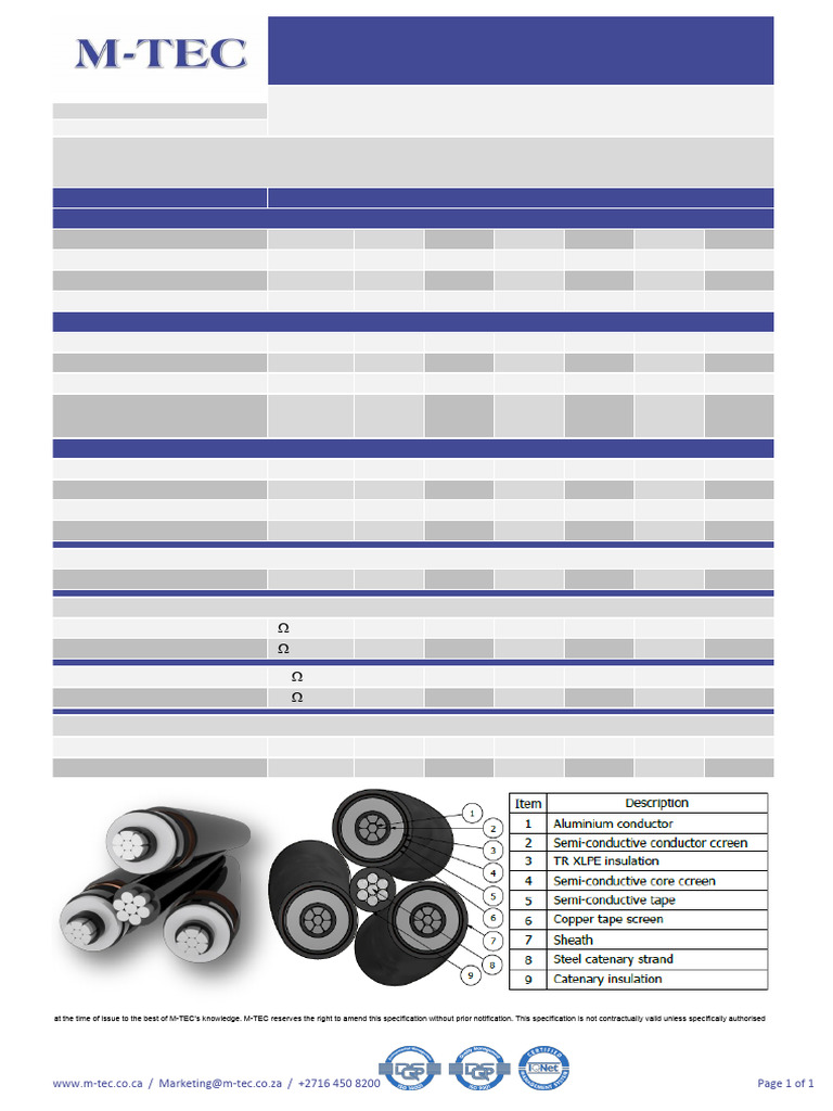 3 Core 19/33kV ABC Cable Specs | PDF | Insulator (Electricity ...