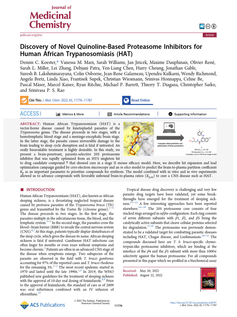 Koester Et Al 2022 Discovery of Novel Quinoline Based Proteasome ...