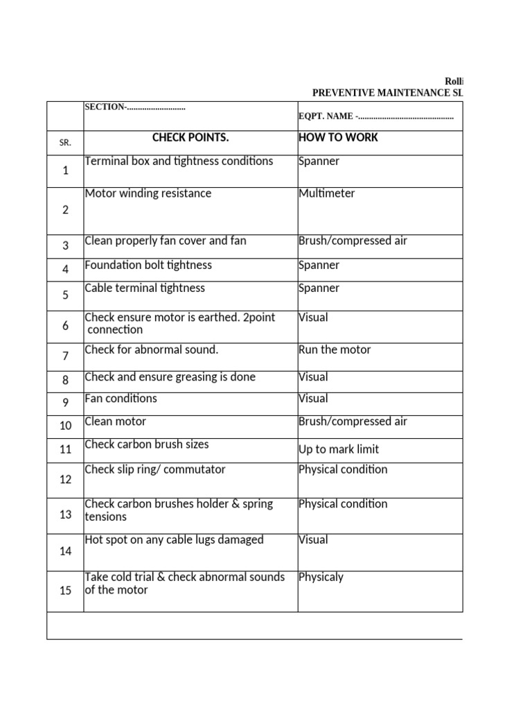 Motor PM Checklist for Proper Functioning | PDF