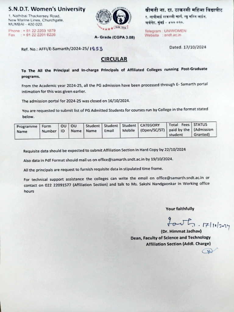 Circular For PG Colleges | PDF