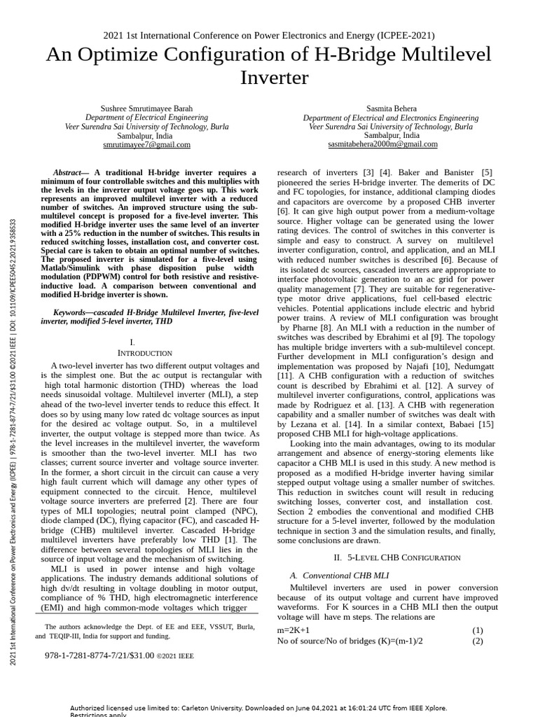 Optimized H-Bridge Multilevel Inverter Design | PDF | Power Inverter ...