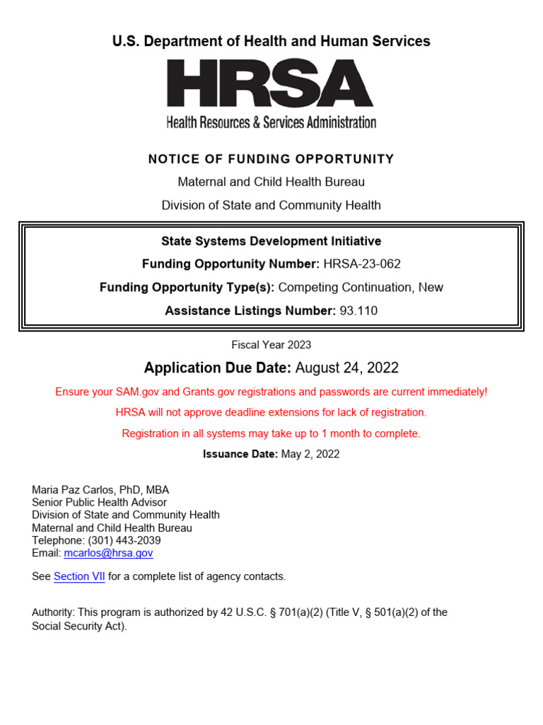 MCHB HRSA-23-062 (H18) SSDI - Final | PDF | Health Equity | Territories ...