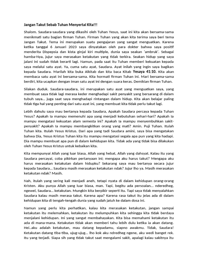 Jangan Takut, Tuhan Menyertai Kita | PDF