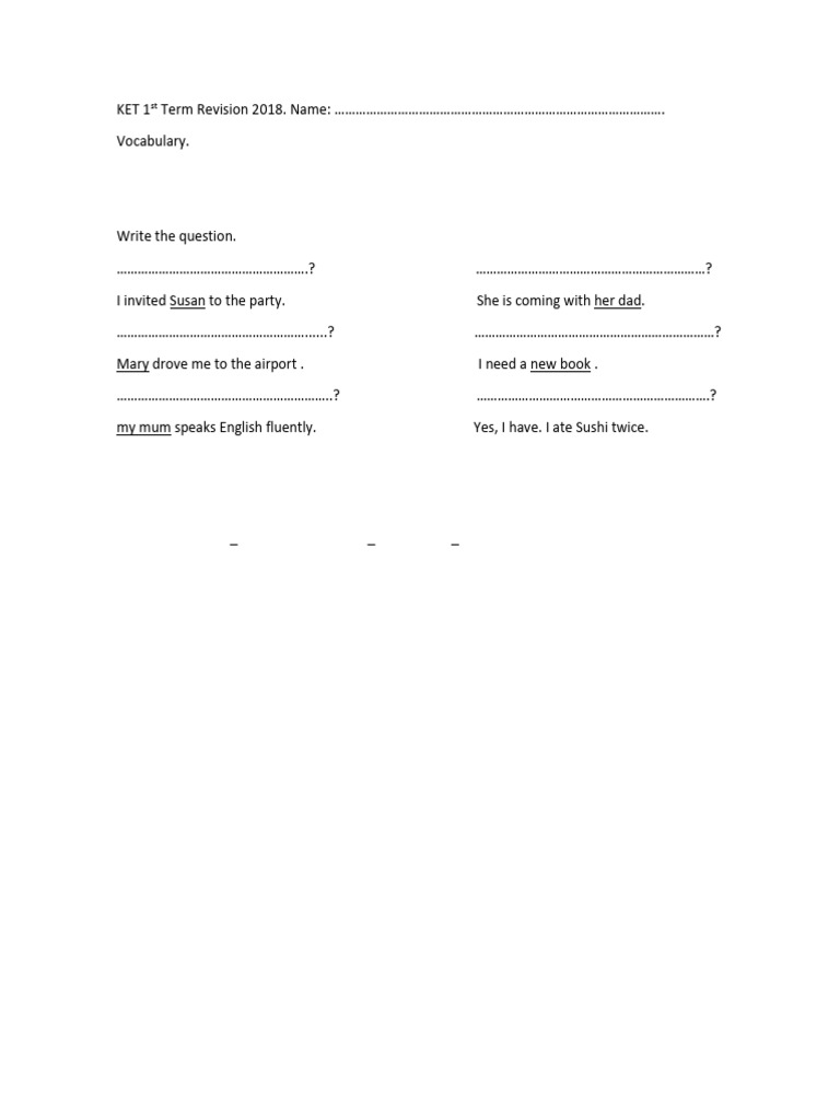 KET 1st term revision | PDF | Language Mechanics | Syntax