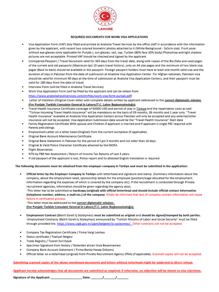 Work Visa Document Requirements | PDF | Travel Visa | Passport