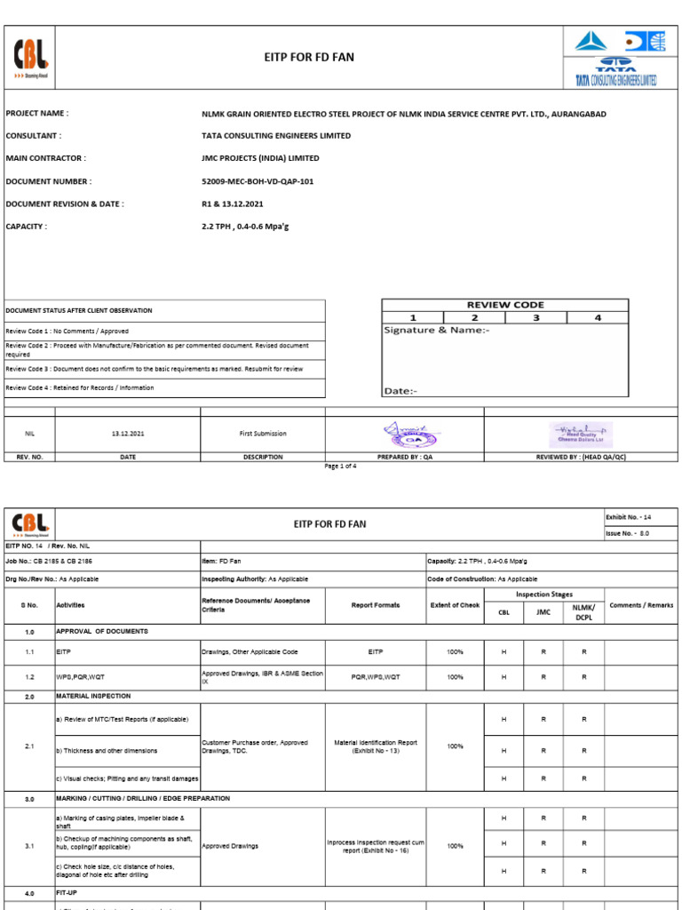 EITP for FD Fan Inspection Plan | PDF | Nondestructive Testing | Heat ...