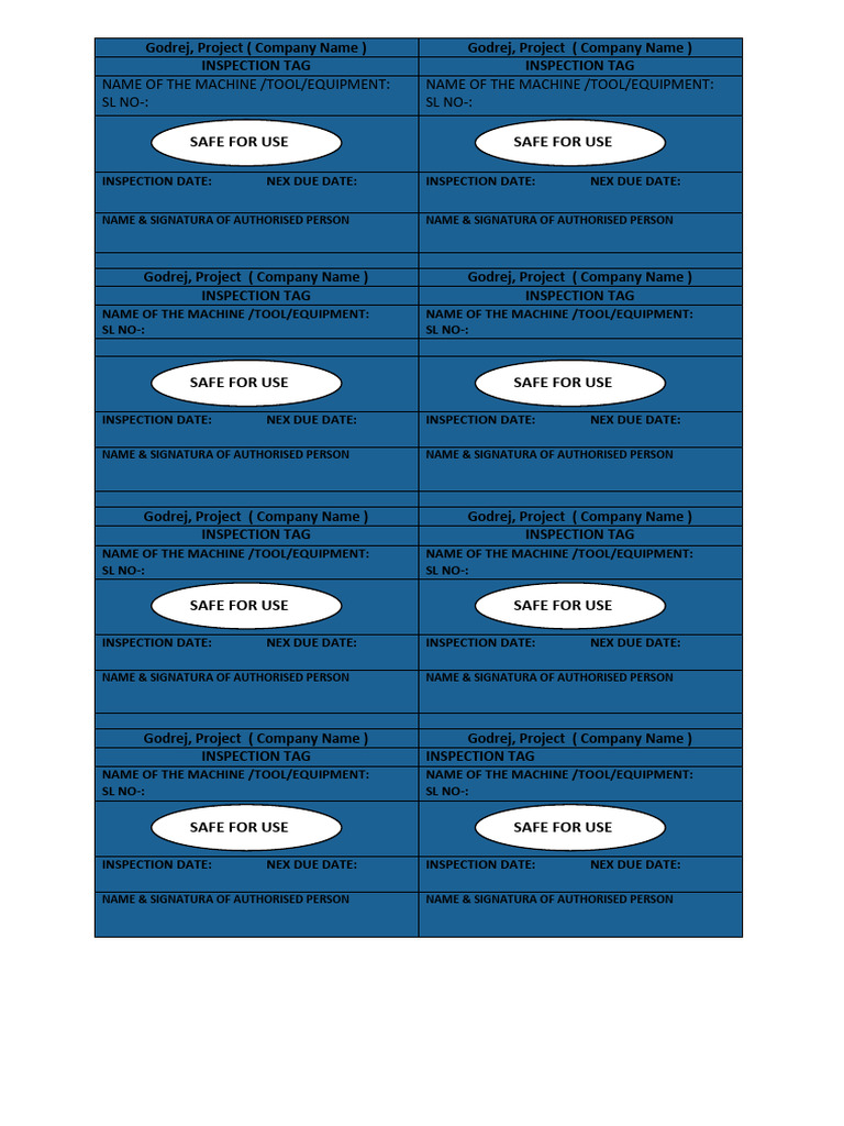 Godrej Project Inspection Tag Template | PDF