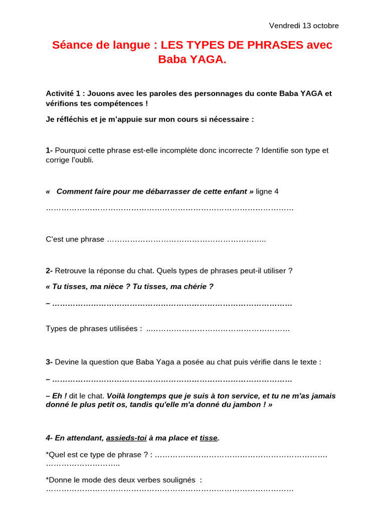 Types de phrases avec Baba Yaga | PDF | Phrase | Syntaxe