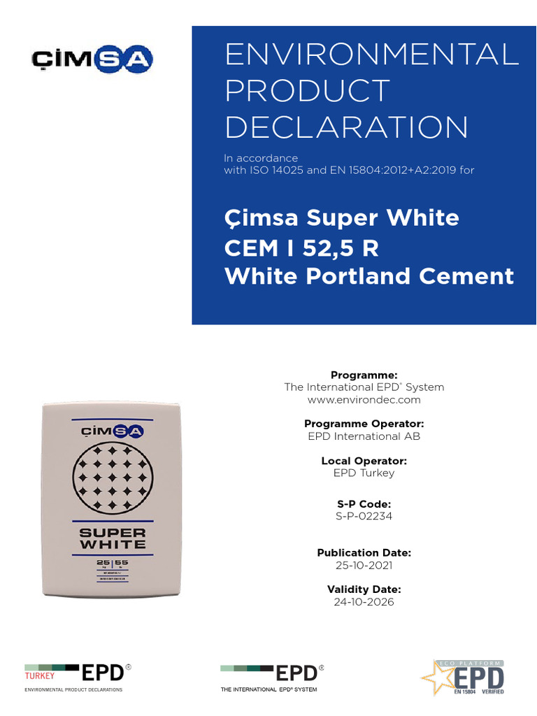 EPD CIMSA Super-White | PDF | Cement | Waste