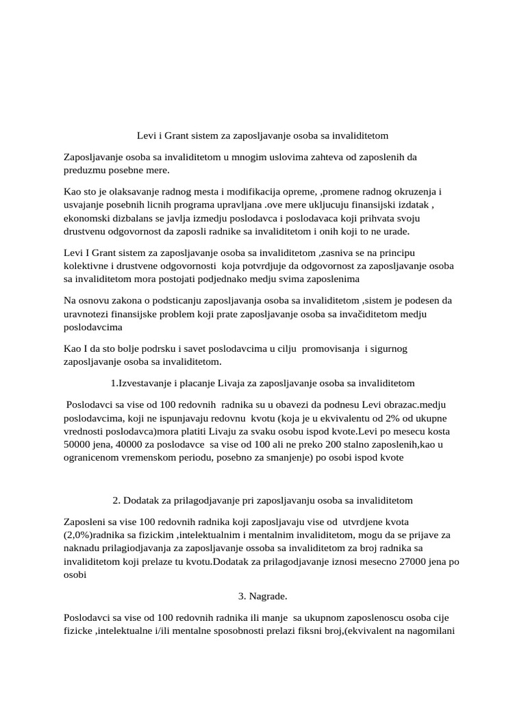 Levi and Grant System For Empoying Persons With Disabilities | PDF