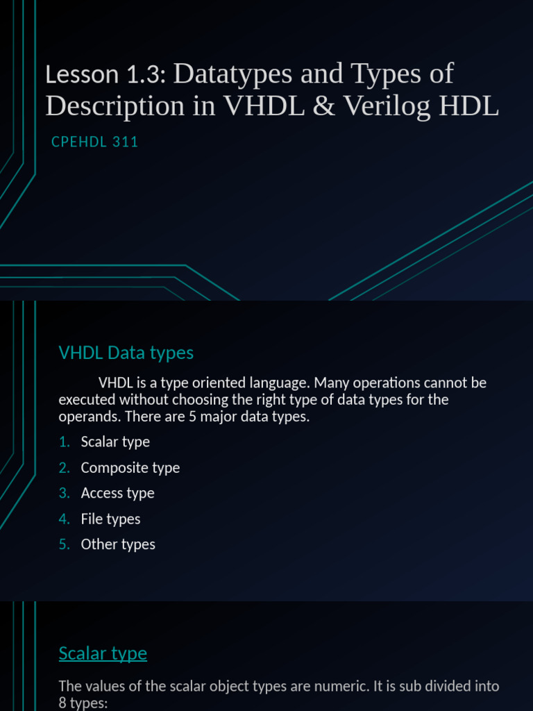 Lesson 1.3 Data Types and Description in VHDL and Verilog | PDF | Vhdl ...