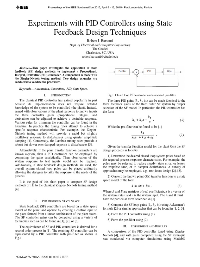 PID Using SF Controller | PDF | Control Theory | Applied Mathematics