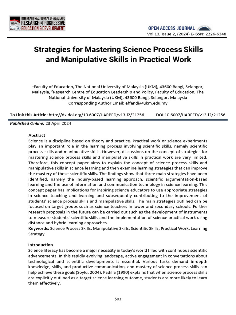 Strategies For Mastering Science Process Skills and Manipulative Skills ...