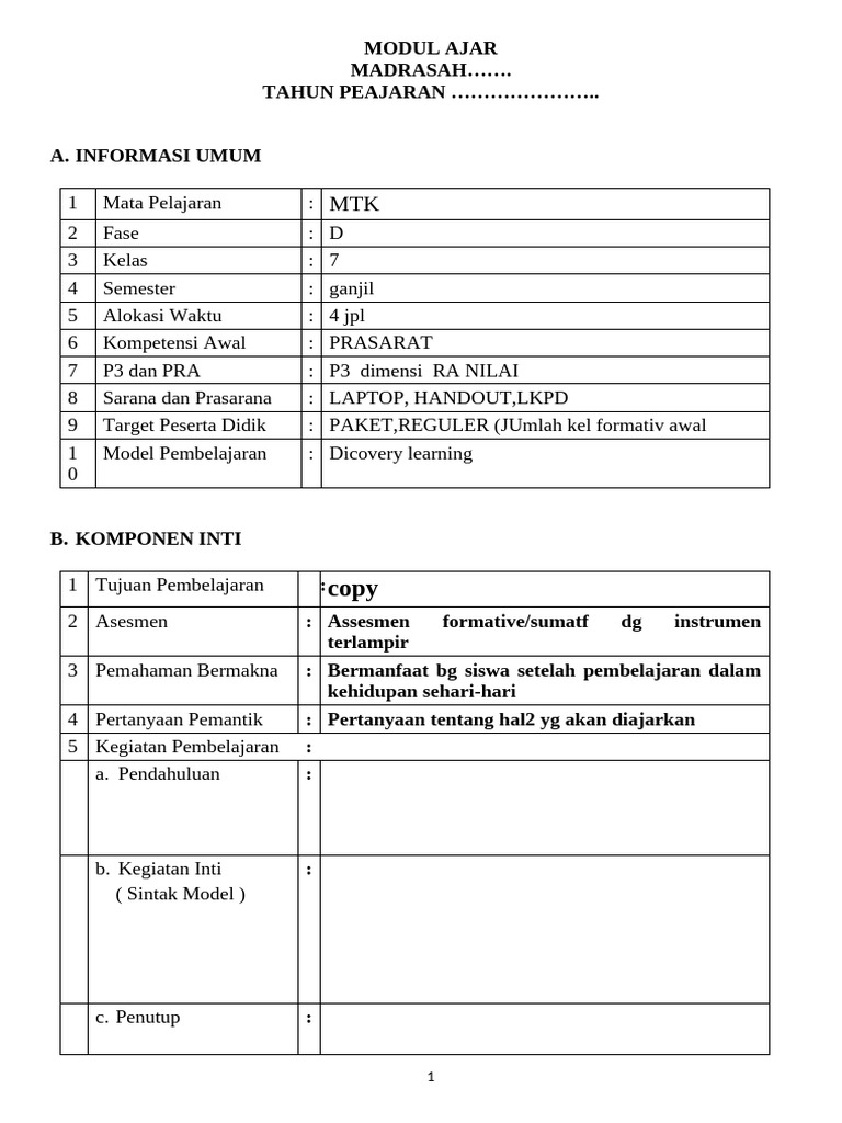 LK-1 Komponen Modul Ajar Ok | PDF