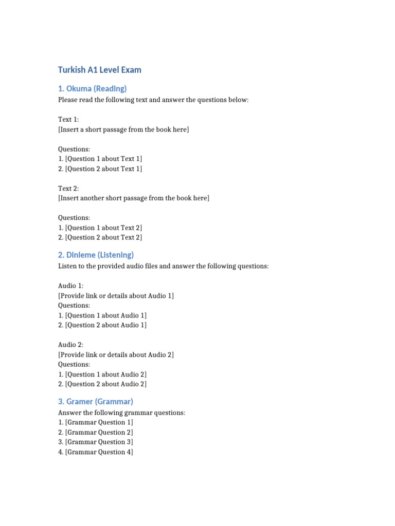A1 Turkish Language Exam Guide | PDF