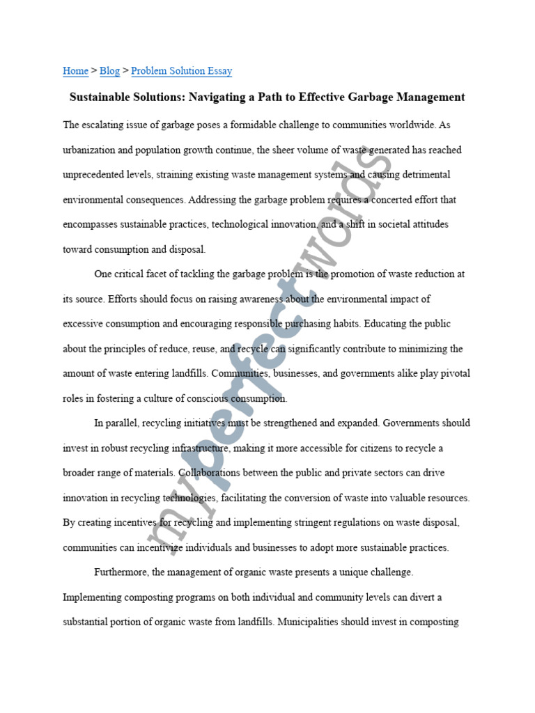 Garbage Problem Solution Essay PDF | PDF | Waste | Waste Management
