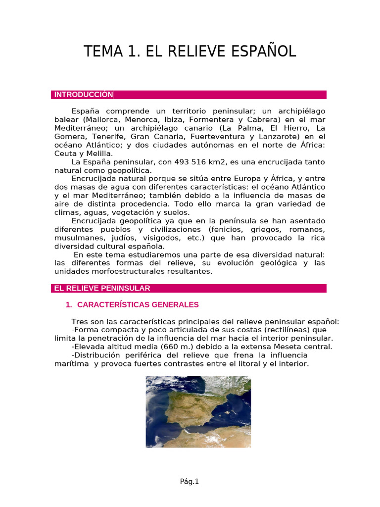Características del relieve español | PDF | Paisaje | Geomorfología