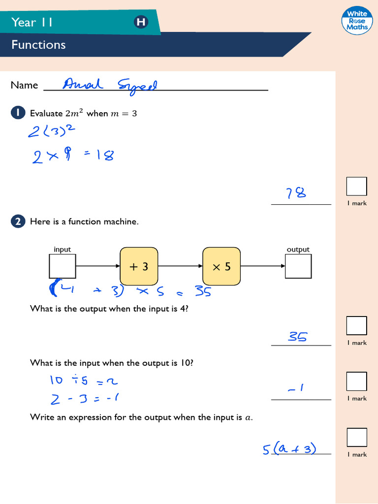 Year 11 Functions Higher | PDF