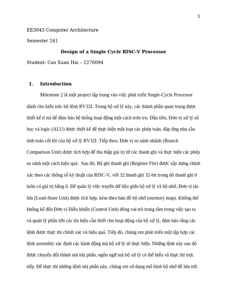 Computer Architecture Milestone 2 | PDF