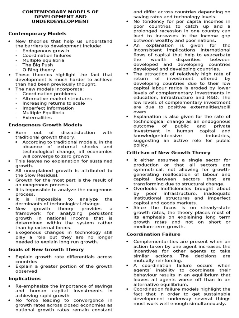 Econ Contemporary Models | PDF | Economic Growth | Developing Country
