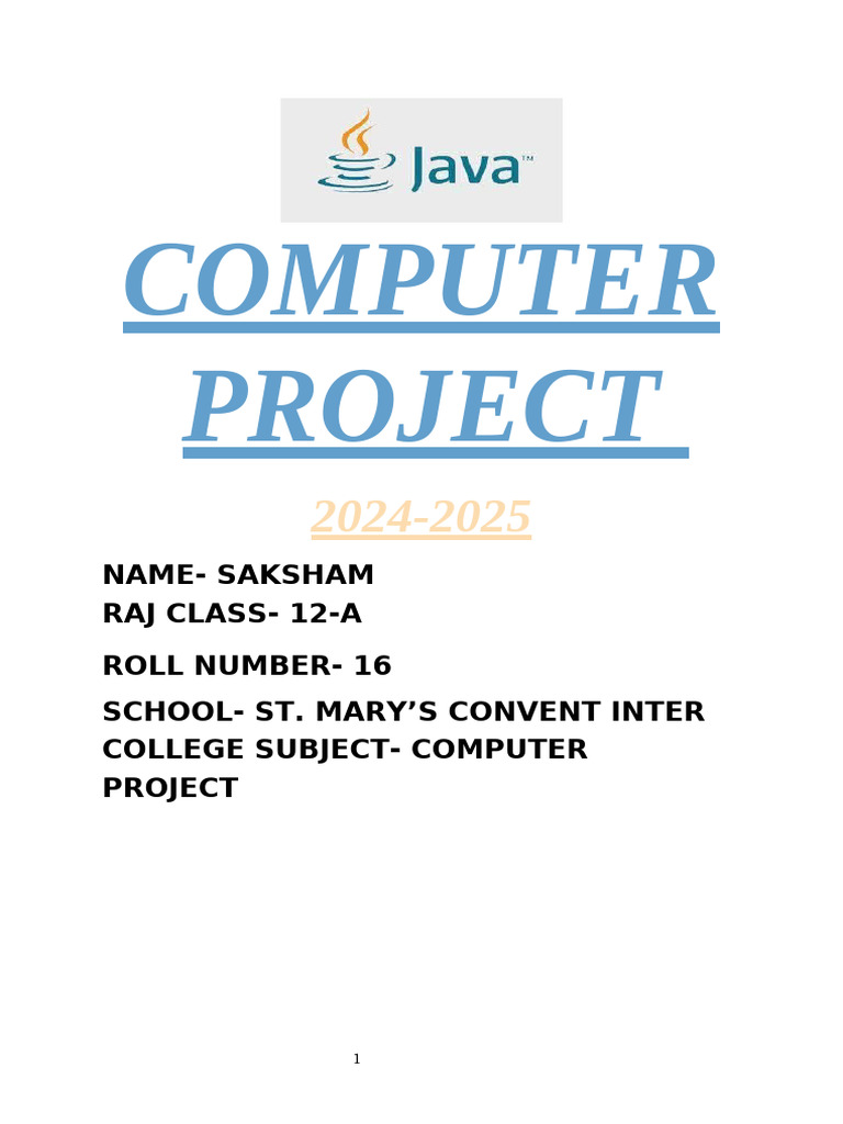 Computer Project-2 | PDF | Java (Programming Language) | Software ...
