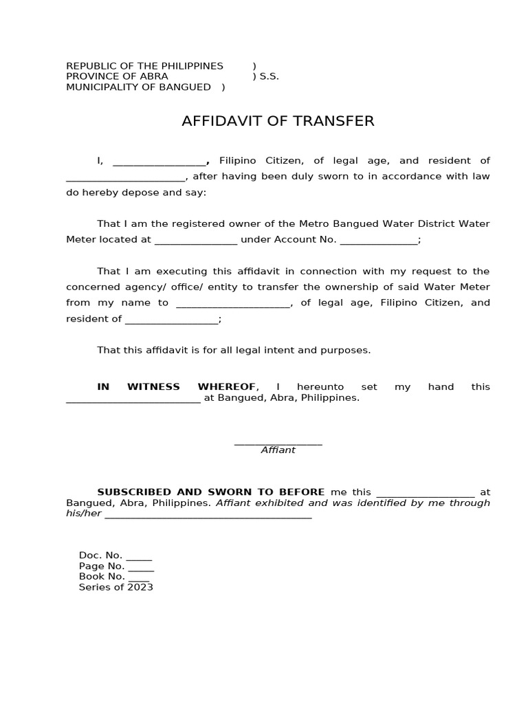 Affidavit for Water Meter Transfer | PDF