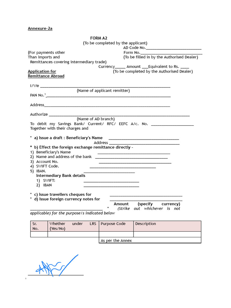 Annexure-2a Form for Remittance | PDF